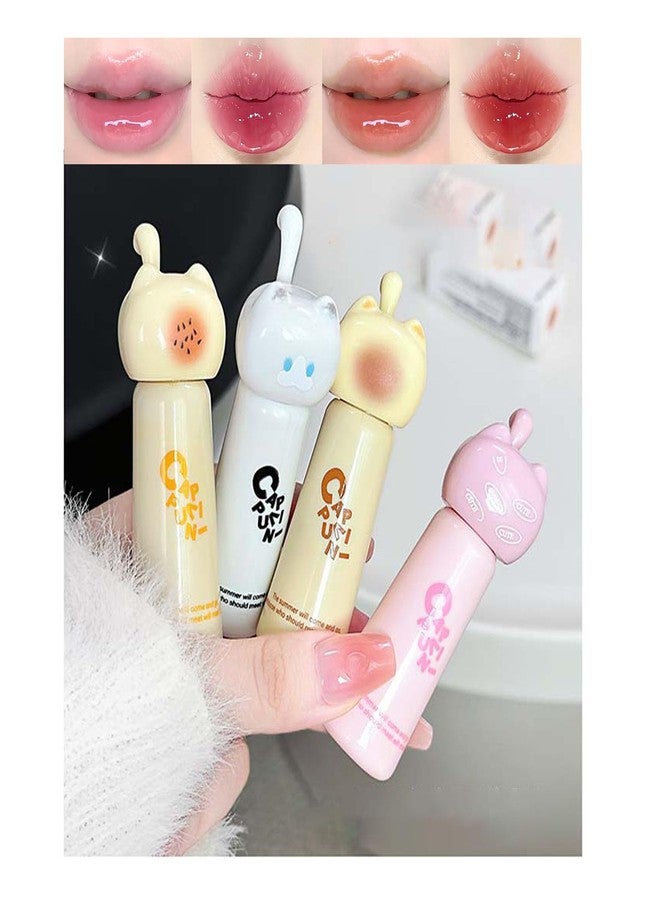 DENESTUP 4 Colors Hydrating Lip Gloss, Glossy Lipgloss Cute Cat Jelly Liquid Lipsticks Moisturizing Shine Glass Finish Lip Gloss Makeup Gift for Women - Image 1